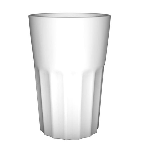 Ein einzelner, leerer, weißer Porzellanbecher mit konischer Form steht vor einem weißen Hintergrund. 